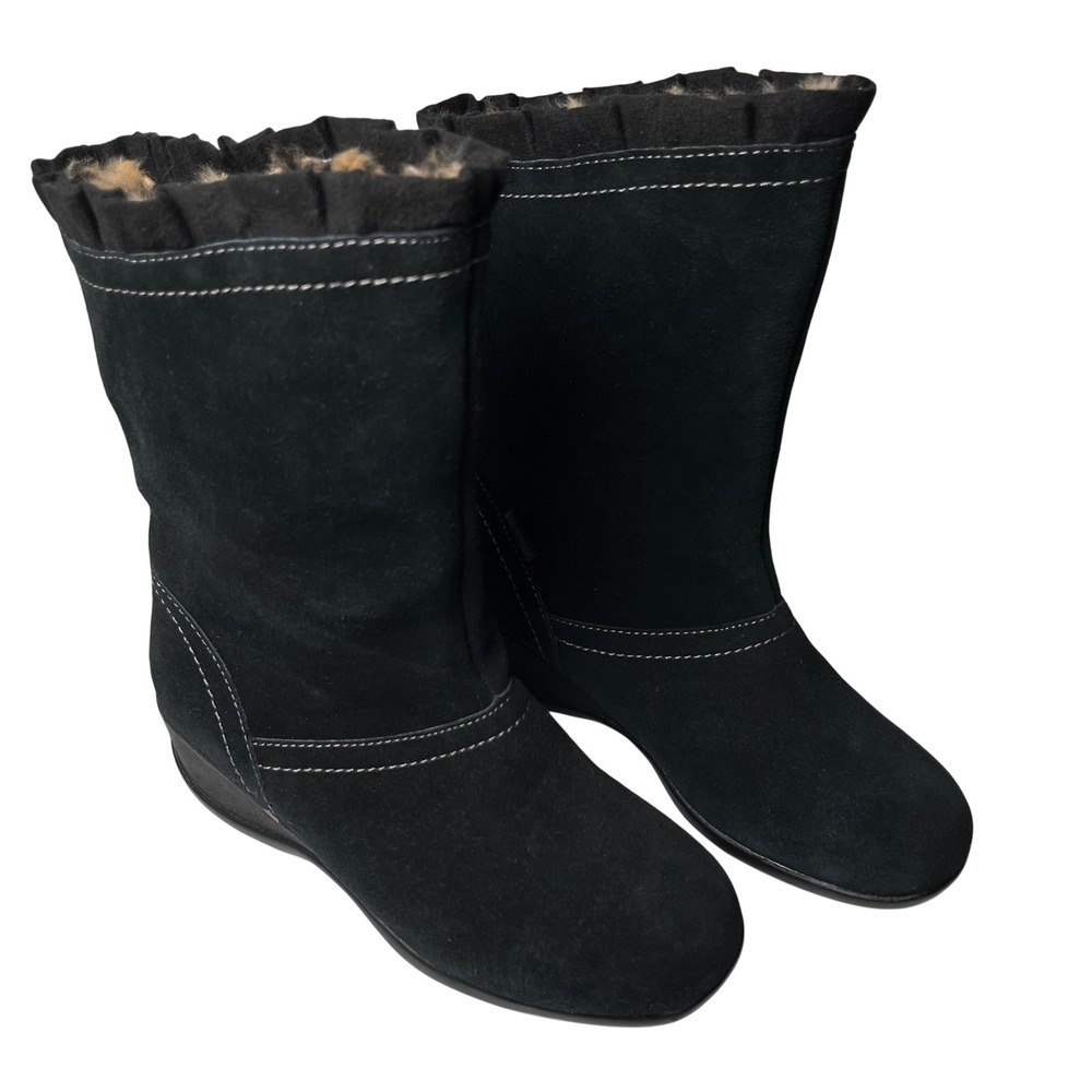 New Sporto Abbey Women's Black Waterproof Pull On Suede‎ Boots Sz 6 Calf Ruffle